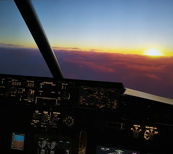 simulador de 737 entrando en el mar de nubes