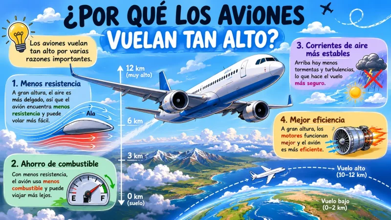 Avión comercial volando a gran altitud sobre las nubes — por qué los aviones vuelan tan alto