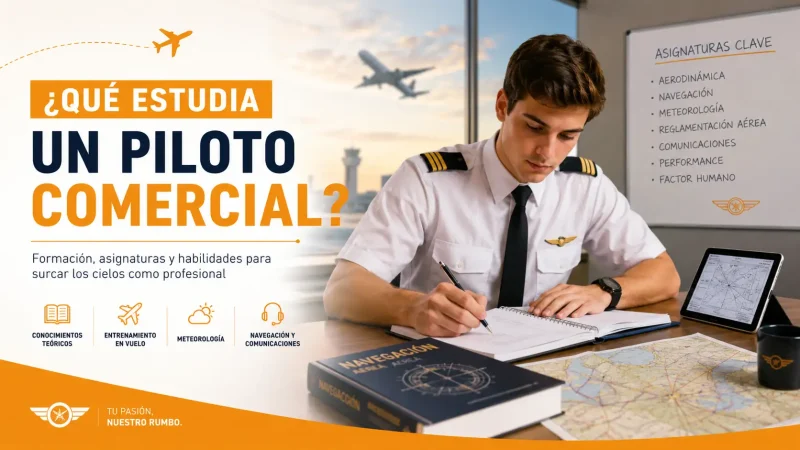 Estudiante de aviación estudiando en cabina de simulador — formación piloto comercial ATPL