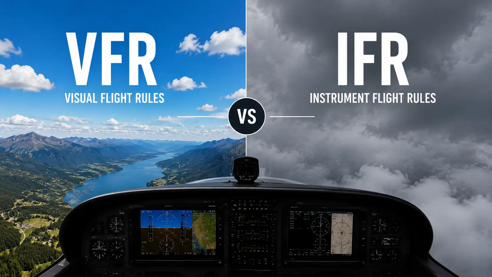 Instrumentos de cabina avión comercial aproximación IFR — diferencias IFR VFR BCN Sim Center