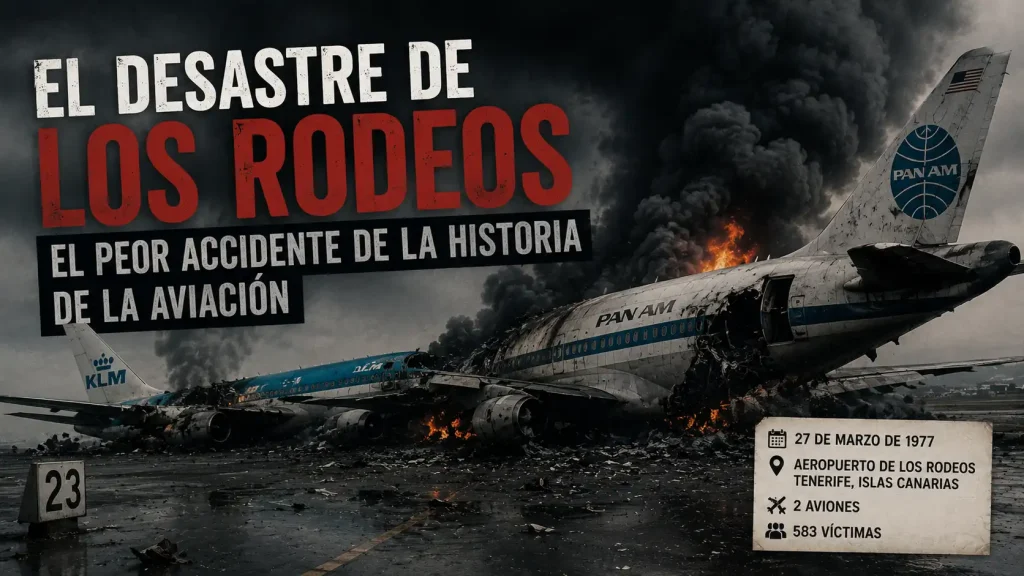 Restos del Boeing 747 de KLM y de Pan Am en la pista del aeropuerto de Los Rodeos, Tenerife, 1977 — desastre de Los Rodeos peor accidente aviación — BCN Sim Center