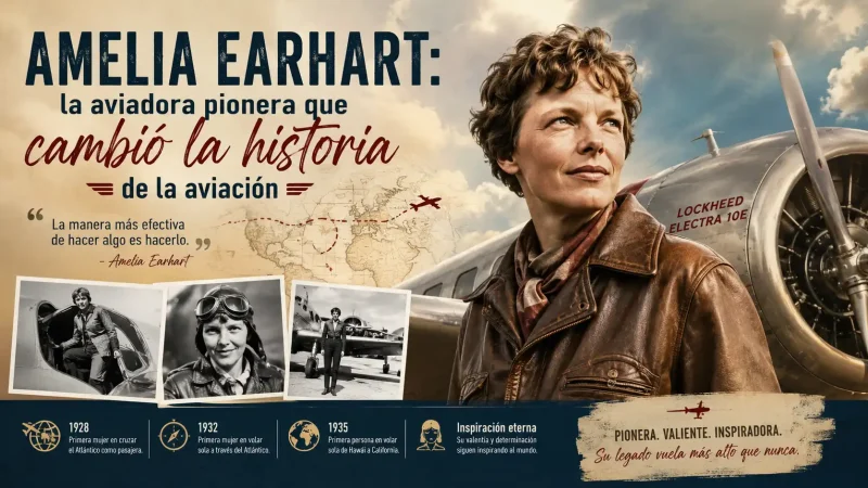 Amelia Earhart junto a su Lockheed Electra 10-E en 1937 antes de su intento de vuelta al mundo — primera mujer piloto Atlántico — BCN Sim Center