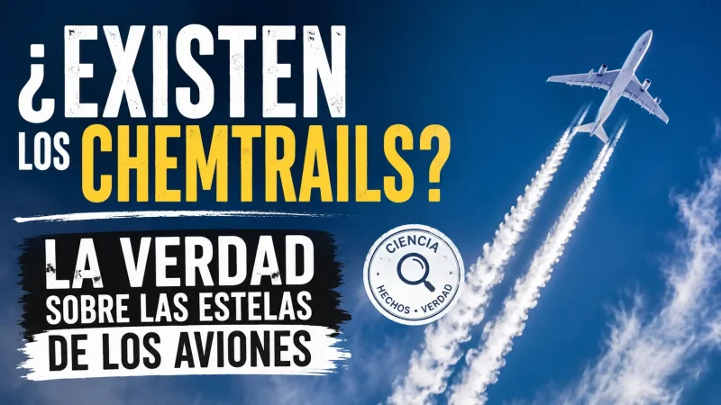 Avión comercial dejando estelas de condensación en cielo azul — chemtrails mito realidad contrails aviación — BCN Sim Center