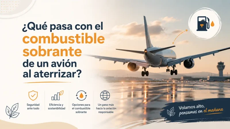 Avión comercial aterrizando con depósitos de combustible visibles en las alas — combustible sobrante de un avión al aterrizar — BCN Sim Center