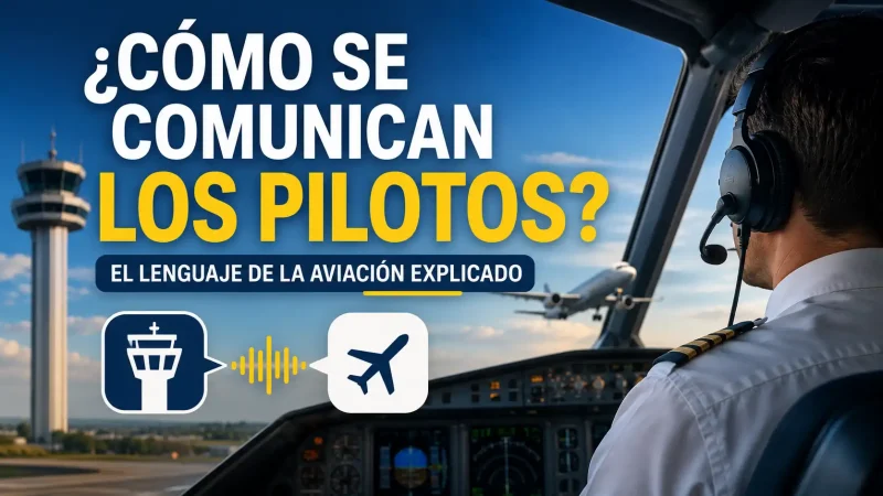 Piloto en cabina comunicándose por radio con control de tráfico aéreo — lenguaje de la aviación fraseología ICAO — BCN Sim Center