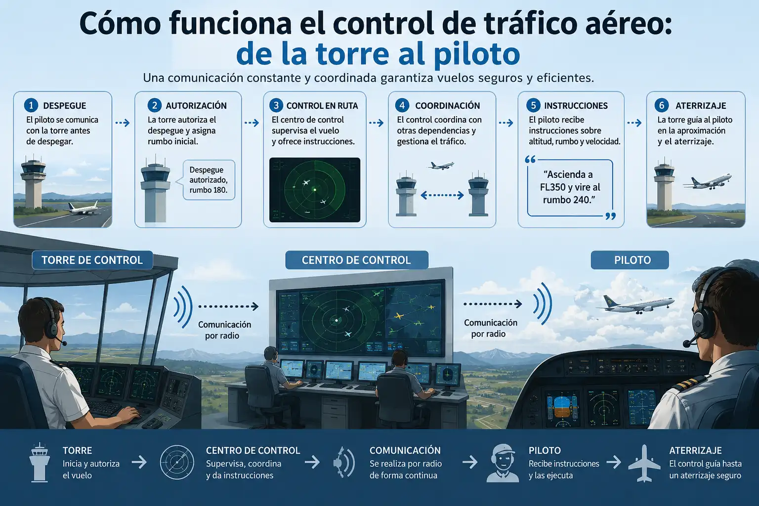 Controladores de tráfico aéreo en sala radar — cómo funciona el control de tráfico aéreo