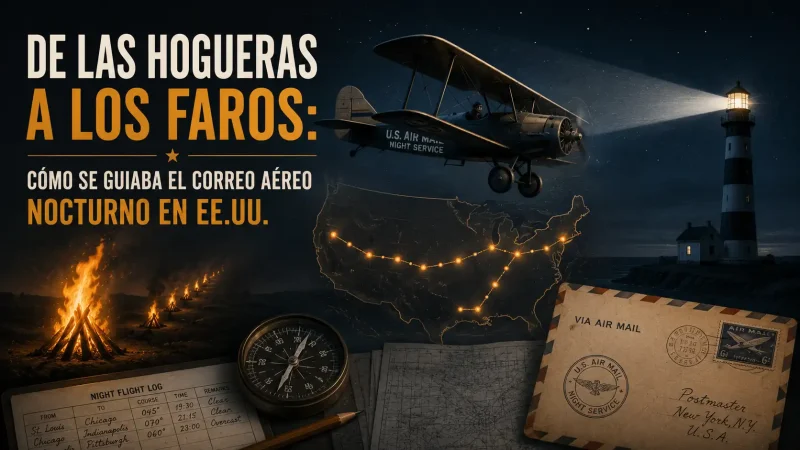 Recreación de avion decorreos USA volando de noche guiado por antorchas — navegación aérea antes del GPS — BCN Sim Center