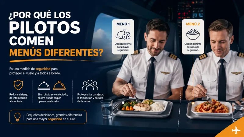 Comandante y primer oficial con bandejas de comida distintas en cabina de avión — por qué los pilotos comen menús diferentes — BCN Sim Center