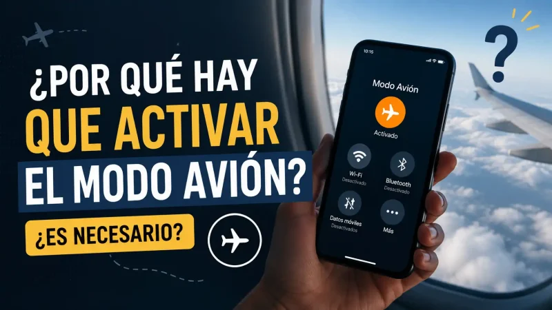 Mano activando el modo avión en un smartphone a bordo de un avión — por qué activar el modo avión vuelo — BCN Sim Center