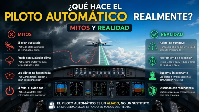 Panel de control piloto automático cabina avión comercial — cómo funciona autopilot