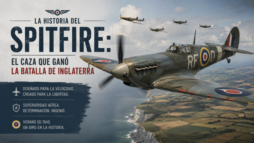 Escuadron de Supermarine Spitfire Mk I en vuelo sobre las nubes de Inglaterra en 1940 — Spitfire caza Batalla de Inglaterra — BCN Sim Center