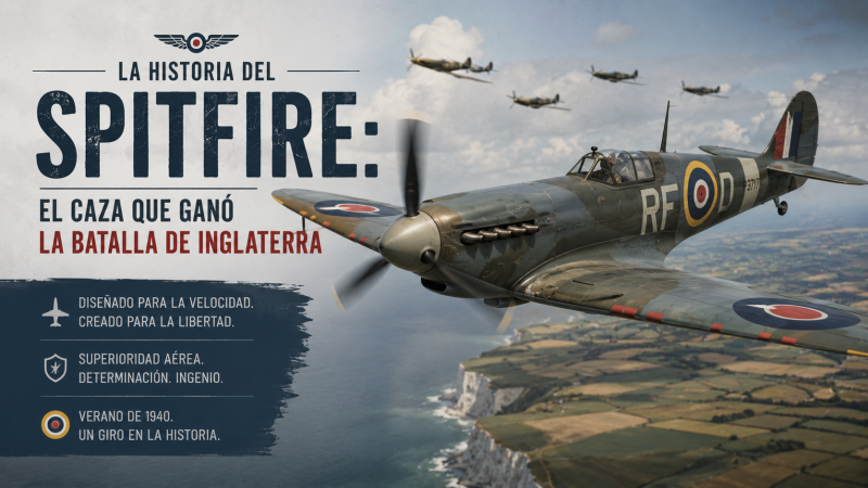 Escuadron de Supermarine Spitfire Mk I en vuelo sobre las nubes de Inglaterra en 1940 — Spitfire caza Batalla de Inglaterra — BCN Sim Center