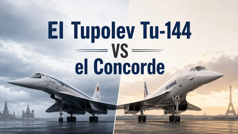 Montaje del Concorde en el aeropuerto de París y el Tupolev Tu-144 en el aeropuerto de Moscú — comparativa aviones supersónicos Concorde vs Tu-144 — BCN Sim Center