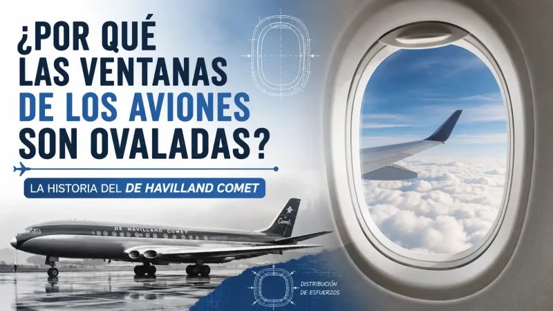 Ventana ovalada de avión De Havilland comet con vista al cielo — por qué las ventanas de los aviones son ovaladas historia Comet — BCN Sim Center