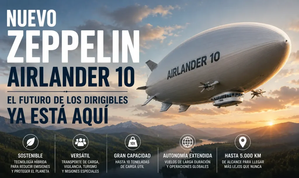 Dirigible Airlander 10 de Hybrid Air Vehicles en vuelo — nuevo zeppelin Airlander Air Nostrum ruta Barcelona Mallorca — BCN Sim Center